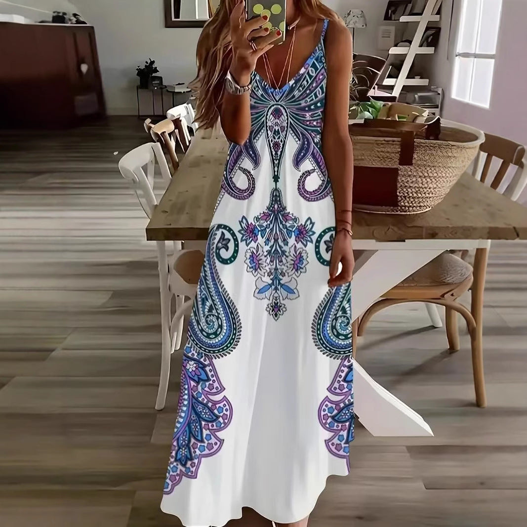 Combinaison Robe Femme à Col V – Sans Manches, Style Littéraire, Bretelles