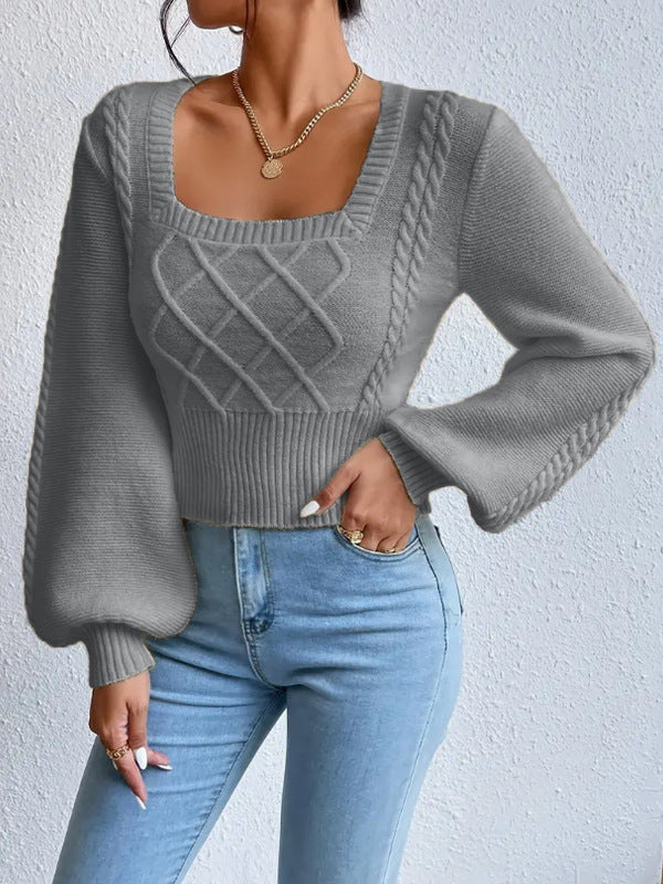 Pull Femme Col Carré Uni – Élégant et Confortable