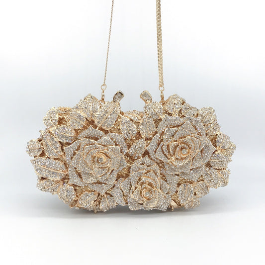 Sac Dîner Femme – Motif Rose Creux et Diamants, Style Européen et Américain