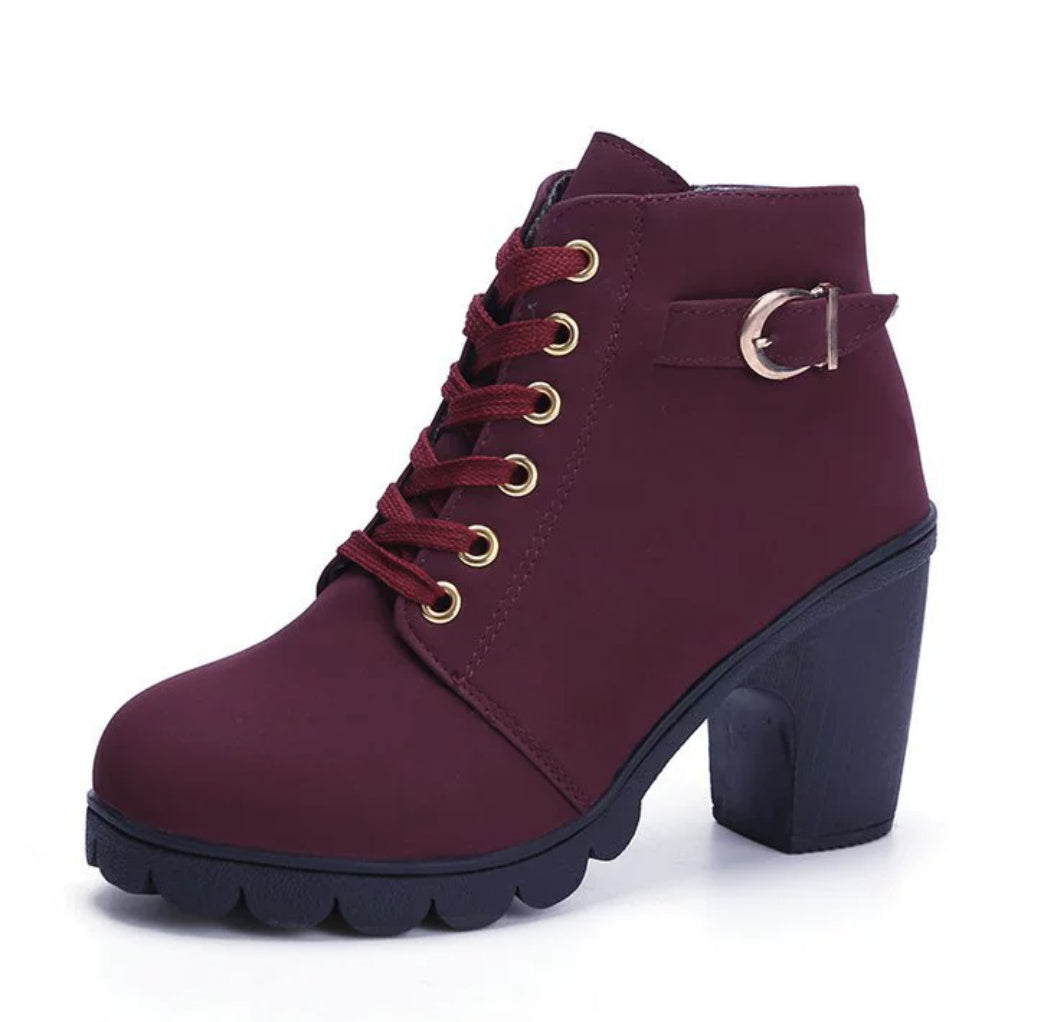 Bottines Femme Imprimé Léopard – Suède, Talon Carré, Lacets & Fermeture, Automne Hiver