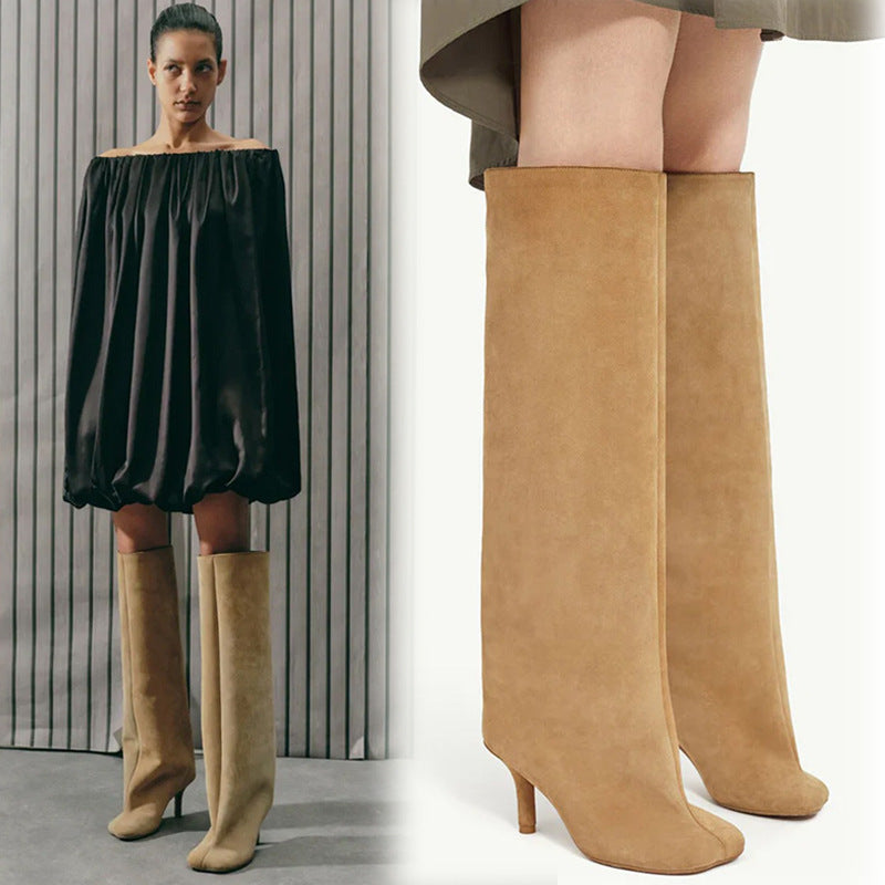 Bottes Hautes Femme à Talons Carrés – Couture Simple & Bout Carré – Style Européen et Américain