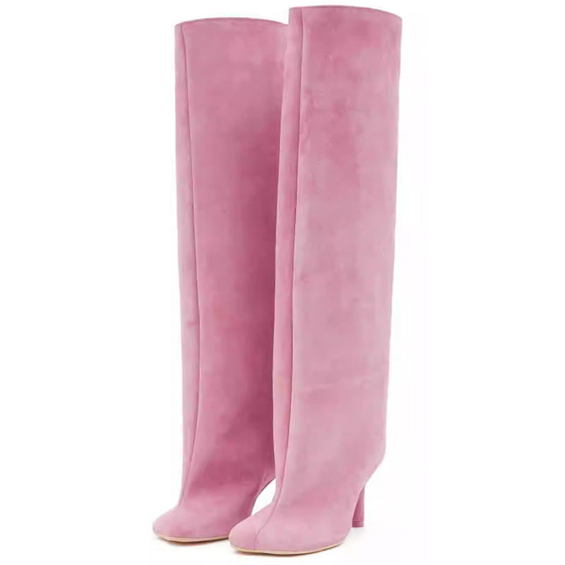 Bottes Hautes Femme à Talons Carrés – Couture Simple & Bout Carré – Style Européen et Américain
