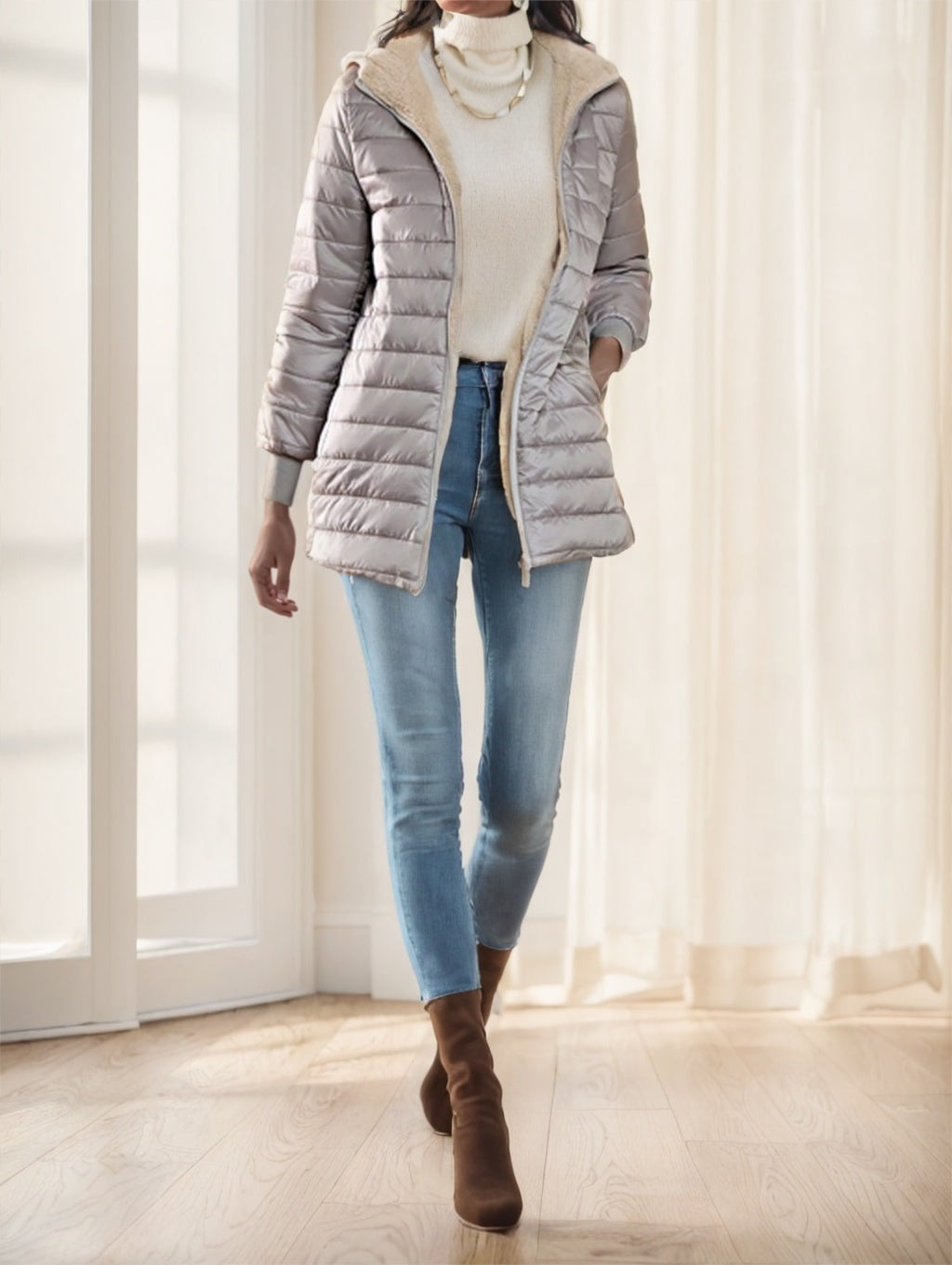 Aveloria Modichic – Manteau Matelassé à Capuche Femme, Polaire Chaud, Style Décontracté Chic
