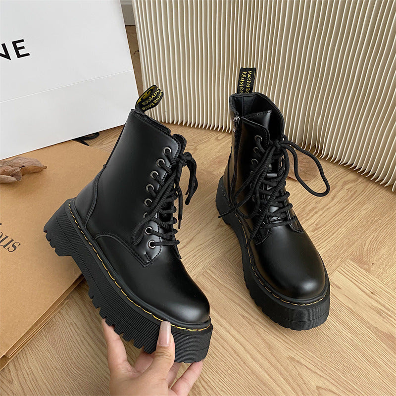 Bottes Martin Courtes Femme – Plateforme, Fermeture Zippée Latérale, Style Européen & Américain