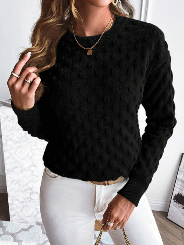 Pull Femme Uni à Col Rond – Manches Longues, Tricot Fin Élégant