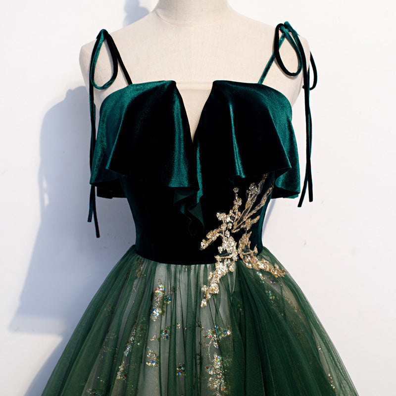 Robe Longue Femme Banquet – Style Élégant Bretelles, Vert Foncé, Soirée & Cocktail