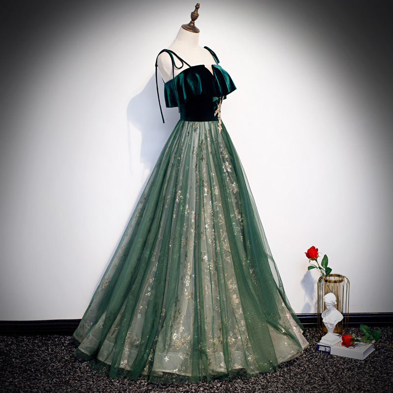Robe Longue Femme Banquet – Style Élégant Bretelles, Vert Foncé, Soirée & Cocktail