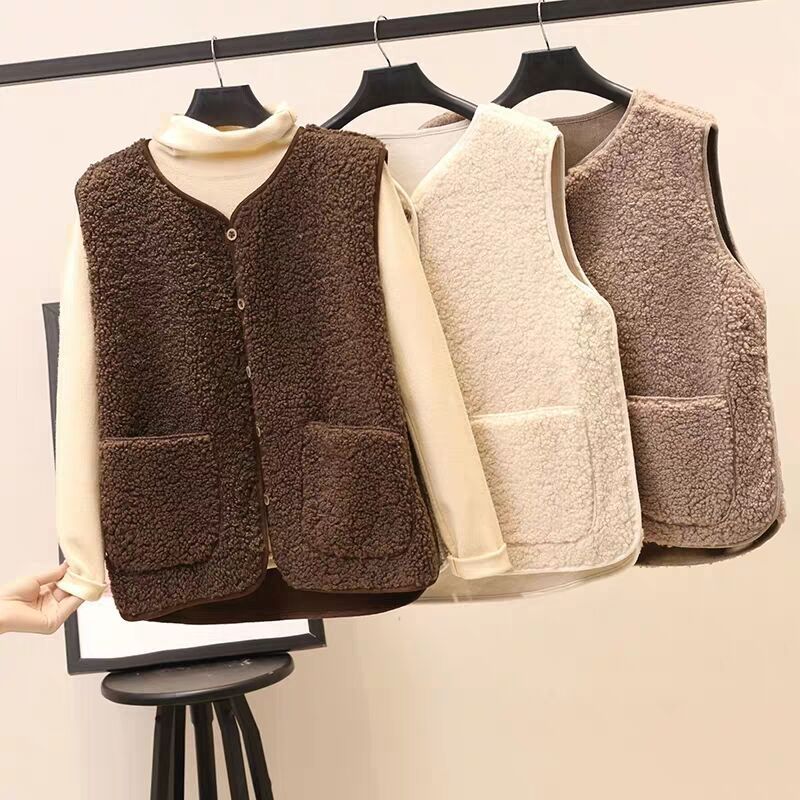 Gilet Sans Manches Femme Automne-Hiver – Doudou Polyvalent en Cachemire, Style Cardigan
