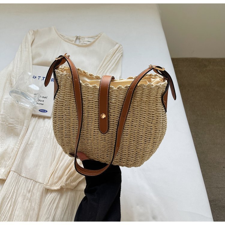 Fashion Casual Simple Woven Crossbody Bag – Fresh & Sweet Straw Oval Handbag