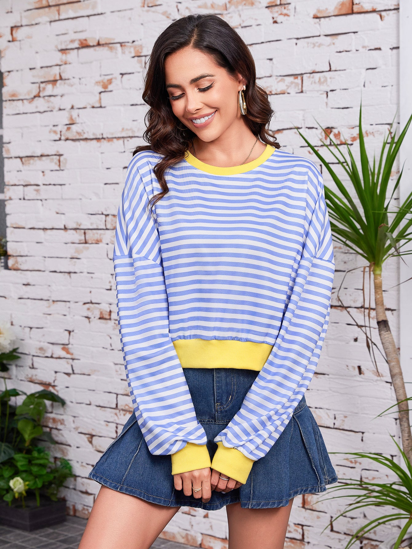 Pull Femme à Rayures – Col Rond, Manches Longues, Style Décontracté