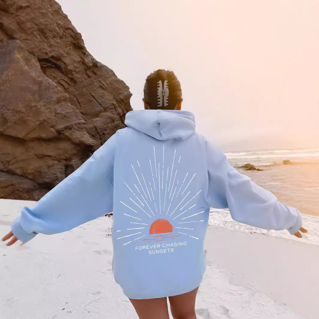 Pull à Capuche Femme – Manches Longues, Impression, Style Décontracté