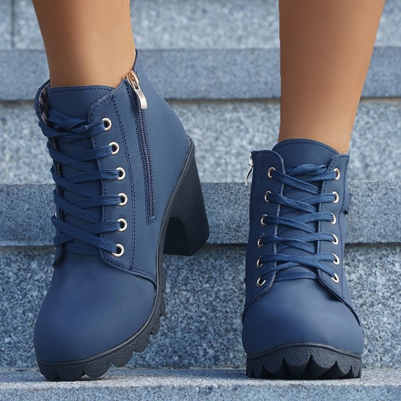 Bottines Femme Imprimé Léopard – Suède, Talon Carré, Lacets & Fermeture, Automne Hiver