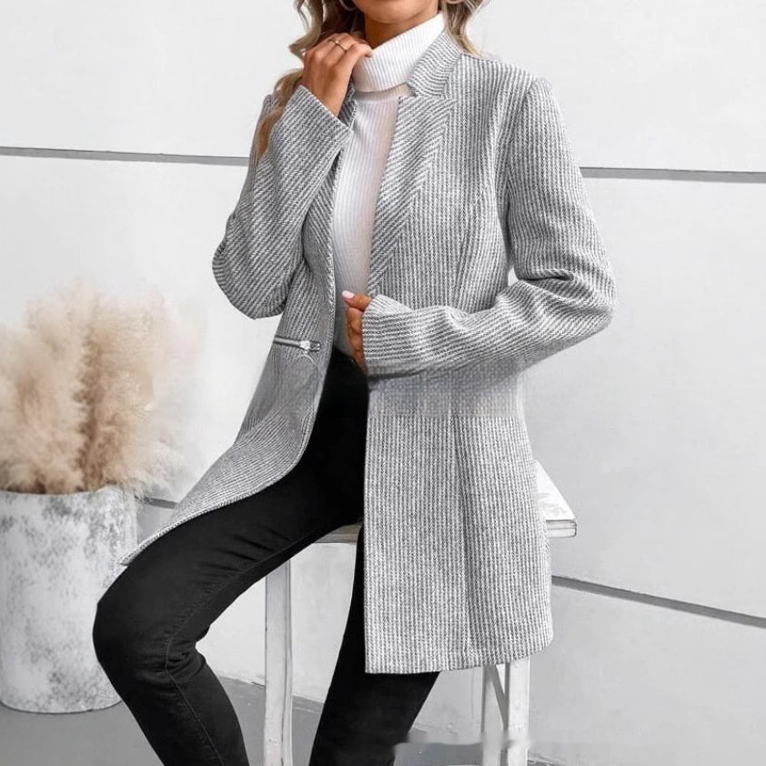 Manteau Femme Laine Col Revers – Long Hiver Élégant à Boutonnage Simple