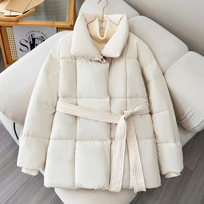 Manteau Femme à Carreaux avec Ceinture – Style Décontracté Japonais & Coréen, Chaud pour Automne/Hiver