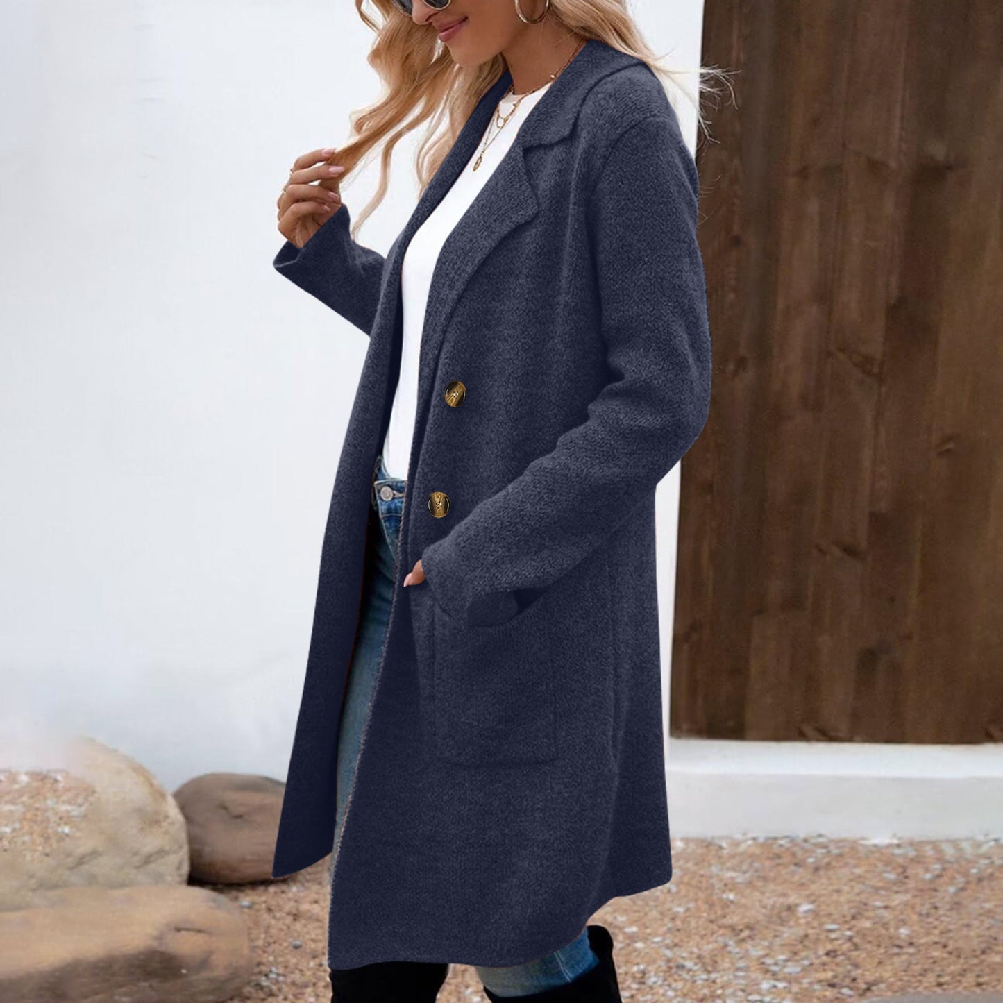 Manteau Femme Style Doux et Frais en Polyester Uni à Manches Longues - Tailles M à XL - Couleurs Multiples