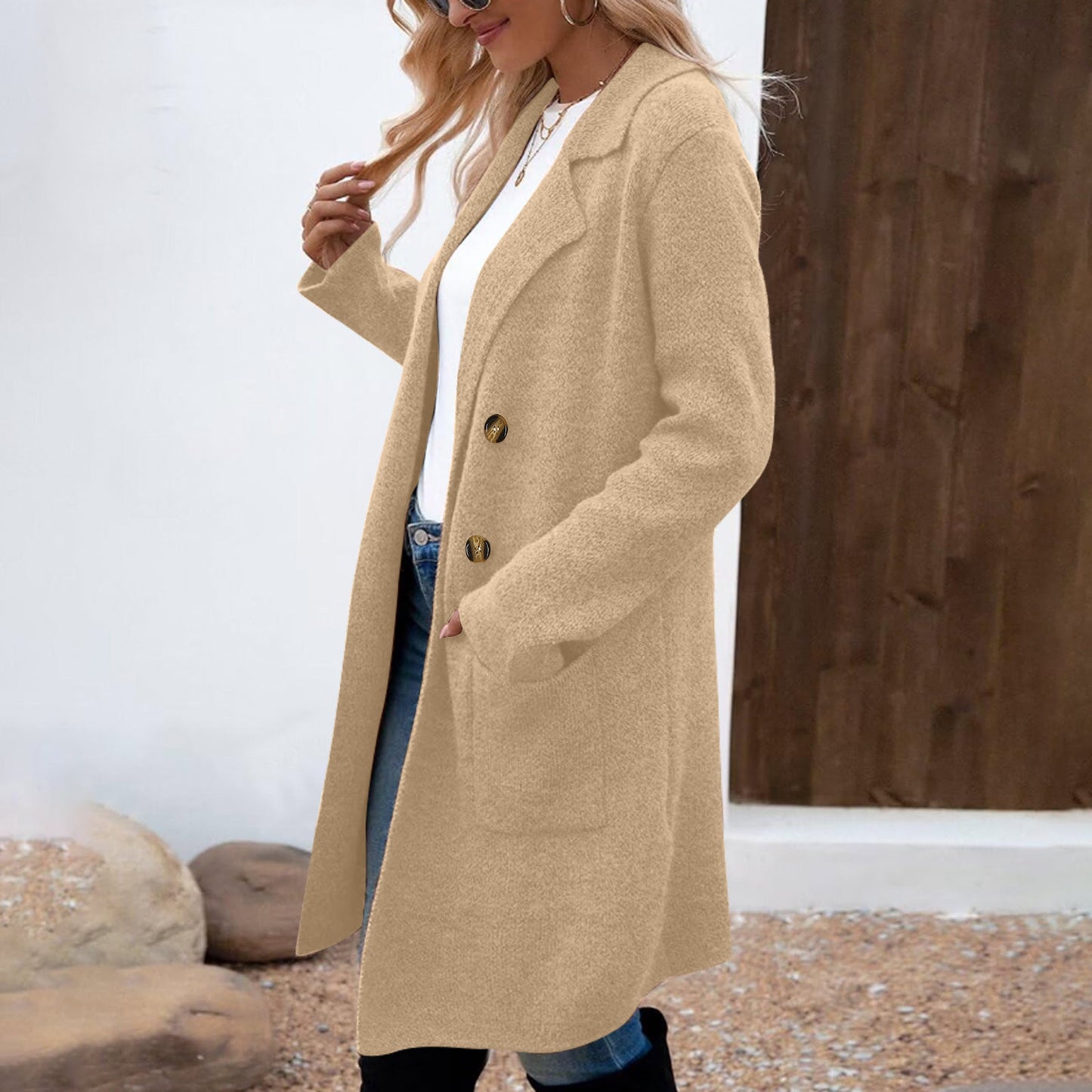 Manteau Femme Style Doux et Frais en Polyester Uni à Manches Longues - Tailles M à XL - Couleurs Multiples