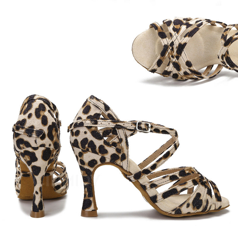 Chaussures de Danse Latine Femme – Talon Stiletto, Semelle Souple, Imprimé Léopard