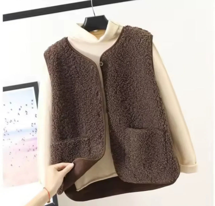 Gilet Sans Manches Femme Automne-Hiver – Doudou Polyvalent en Cachemire, Style Cardigan