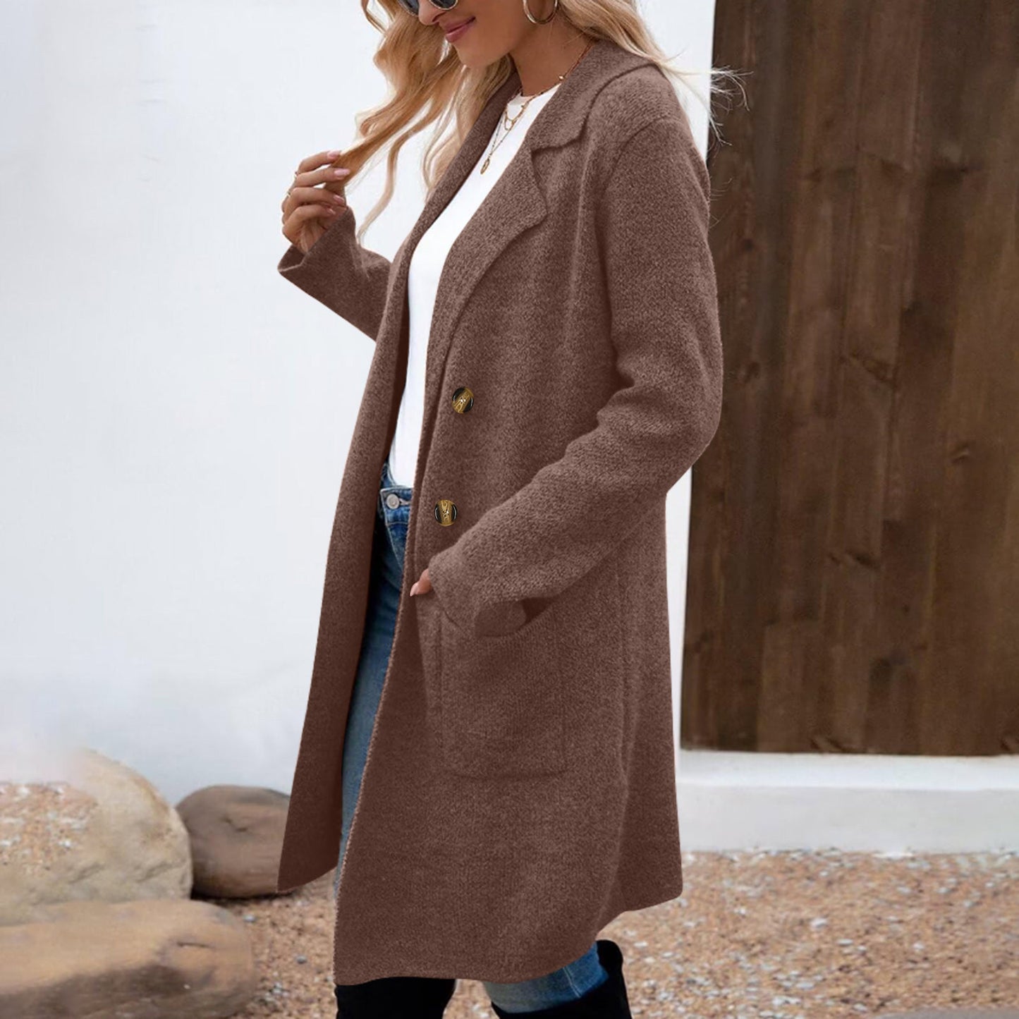 Manteau Femme Style Doux et Frais en Polyester Uni à Manches Longues - Tailles M à XL - Couleurs Multiples