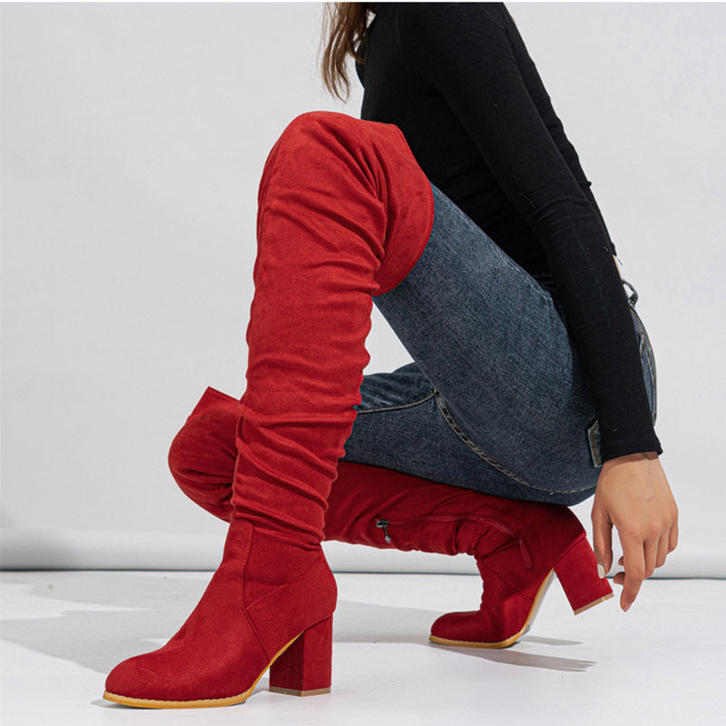 Cuissardes Femme Talons Hauts – Bottes Longues Élastiques en Suédine (Tailles 35–42)