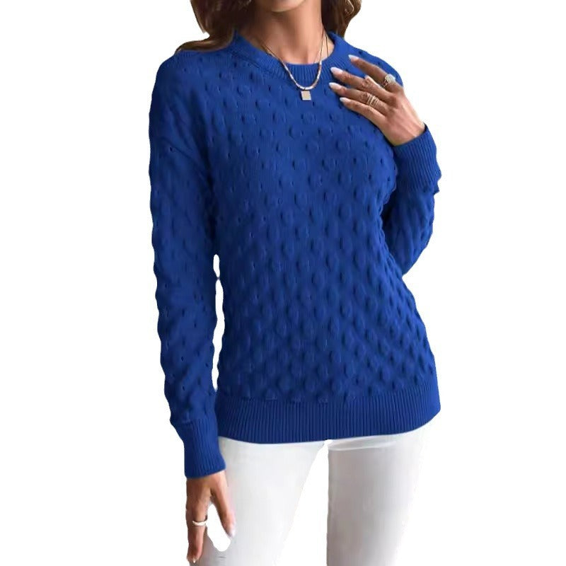 Pull Femme Uni à Col Rond – Manches Longues, Tricot Fin Élégant