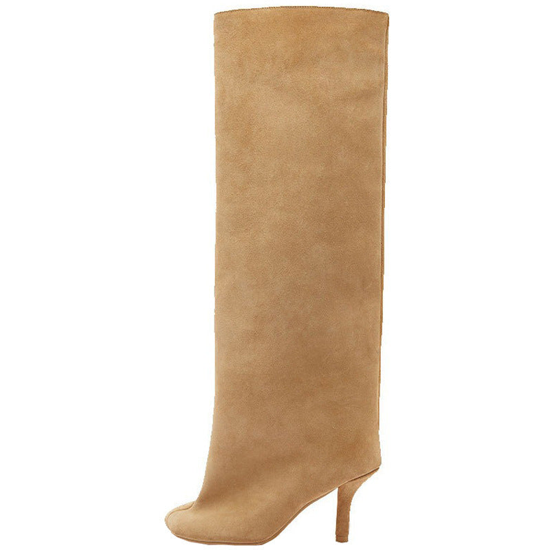 Bottes Hautes Femme à Talons Carrés – Couture Simple & Bout Carré – Style Européen et Américain