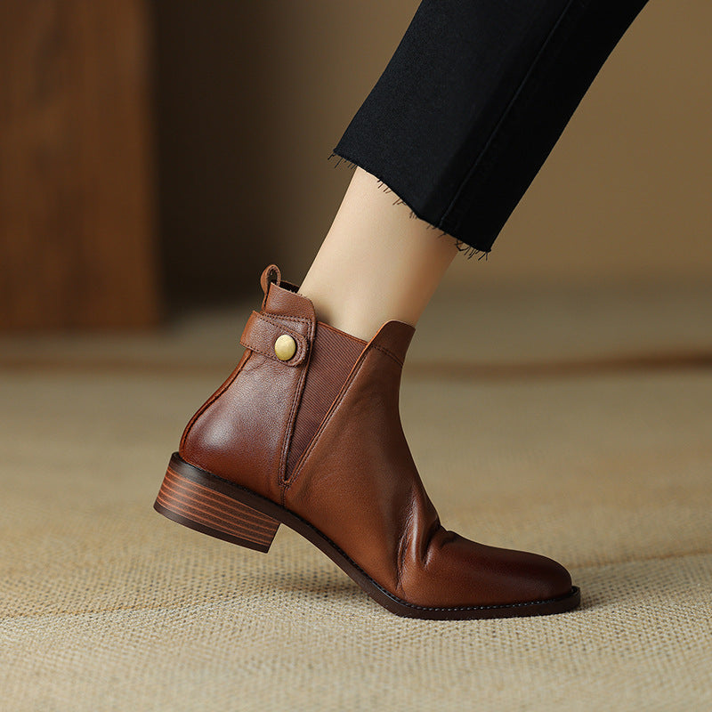Bottines Chelsea Femme en Cuir Doux et Velours – Talon Plat, Bout Rond, Confort & Élégance
