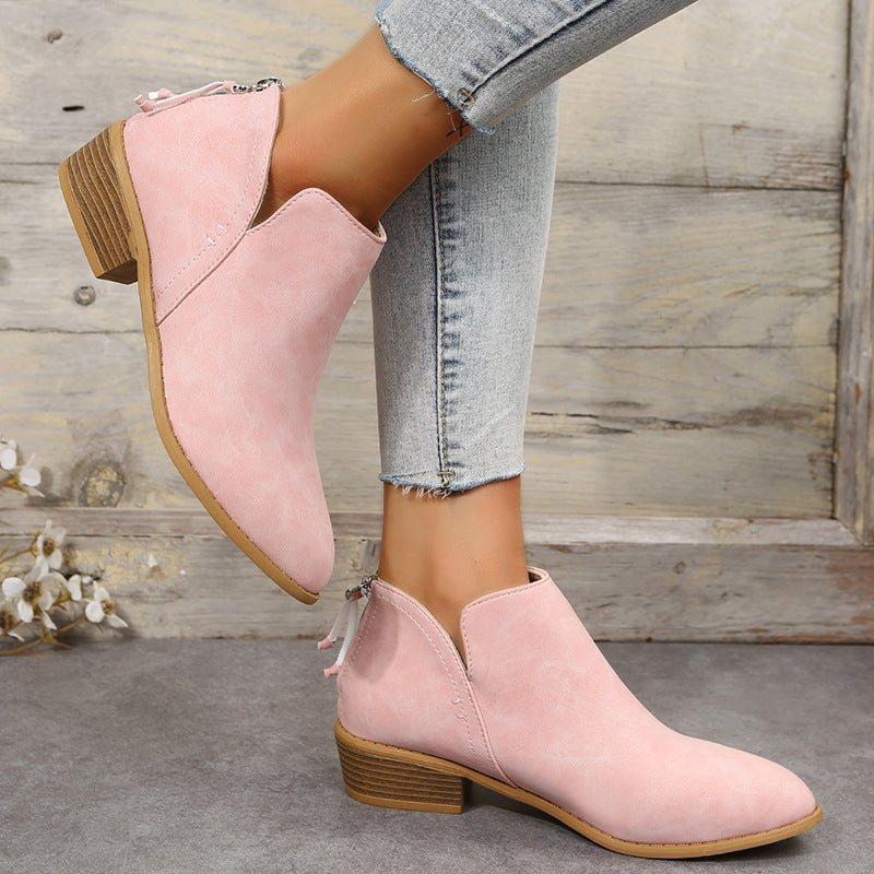 Bottines Femme en Daim avec Fermeture Éclair – Style Martin, Talon Bas Confortable, Tailles 36–43