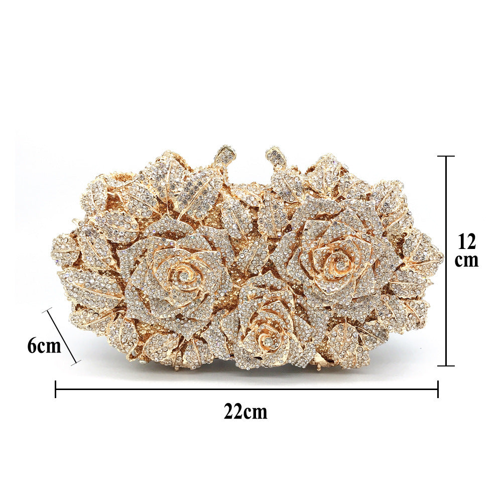 Sac Dîner Femme – Motif Rose Creux et Diamants, Style Européen et Américain