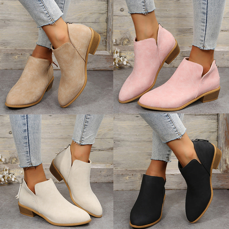 Bottines Femme en Daim avec Fermeture Éclair – Style Martin, Talon Bas Confortable, Tailles 36–43