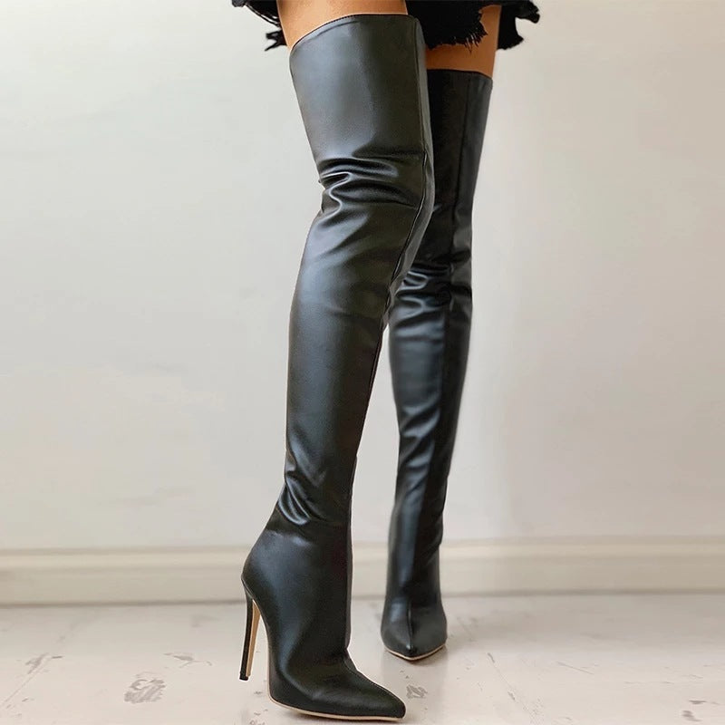 Bottes Femme Grande Taille Cuissardes – Talon Stiletto, Cuir PU, Tailles 34–48