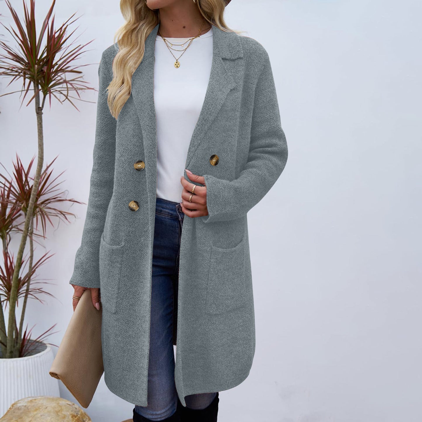 Manteau Femme Style Doux et Frais en Polyester Uni à Manches Longues - Tailles M à XL - Couleurs Multiples