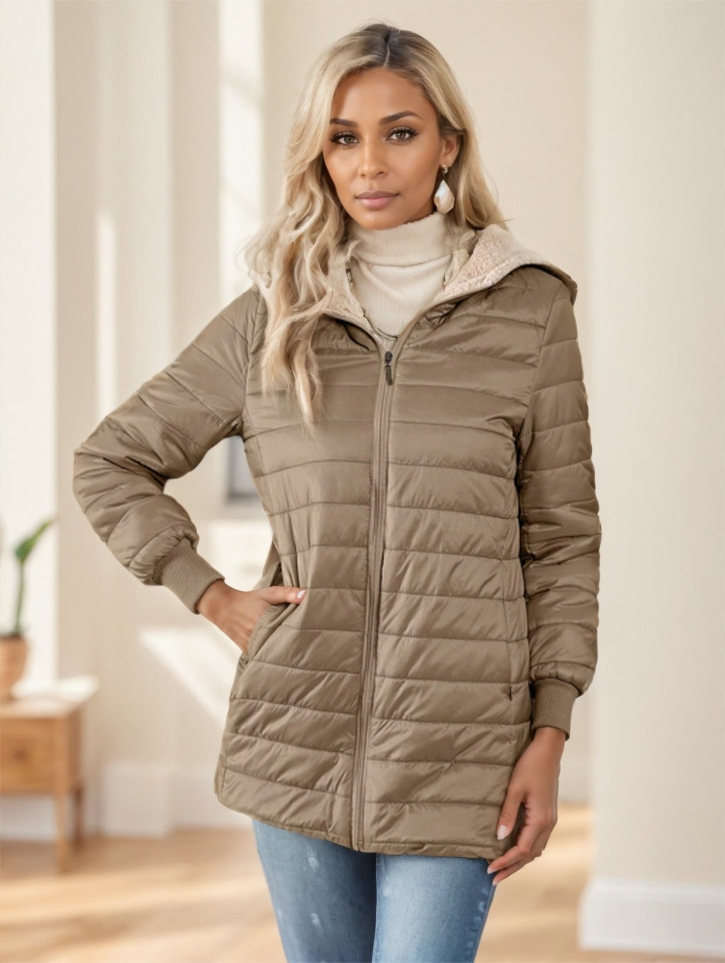Aveloria Modichic – Manteau Matelassé à Capuche Femme, Polaire Chaud, Style Décontracté Chic