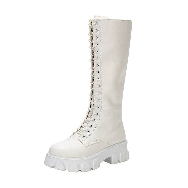 Bottes Martin Longues Sous le Genou – Style Britannique, Talon Moyen, Semelle Plateforme