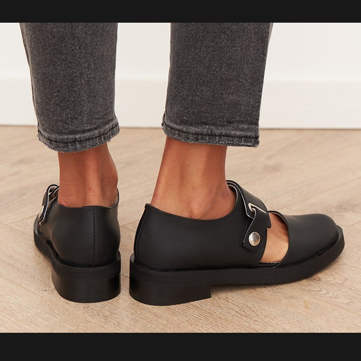 Spring Leisure Low Heel Square Heel Round Head Buckle Oversized Shoes