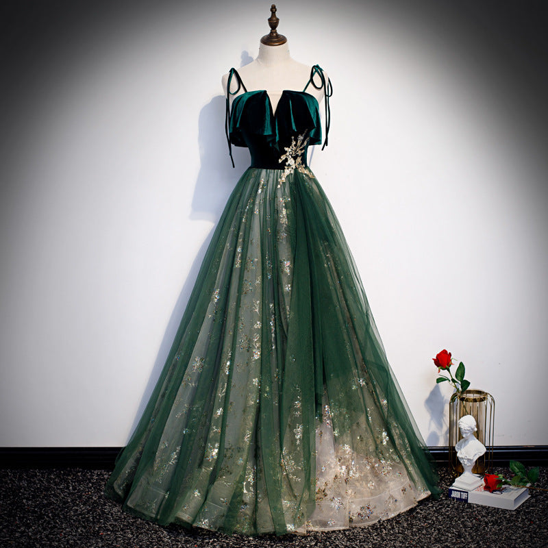Robe Longue Femme Banquet – Style Élégant Bretelles, Vert Foncé, Soirée & Cocktail