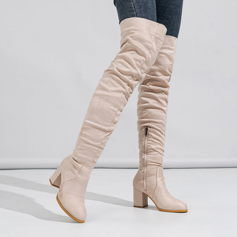 Cuissardes Femme Talons Hauts – Bottes Longues Élastiques en Suédine (Tailles 35–42)