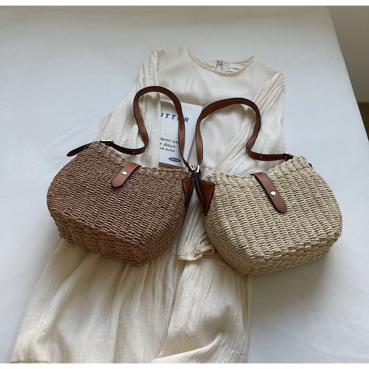 Fashion Casual Simple Woven Crossbody Bag – Fresh & Sweet Straw Oval Handbag