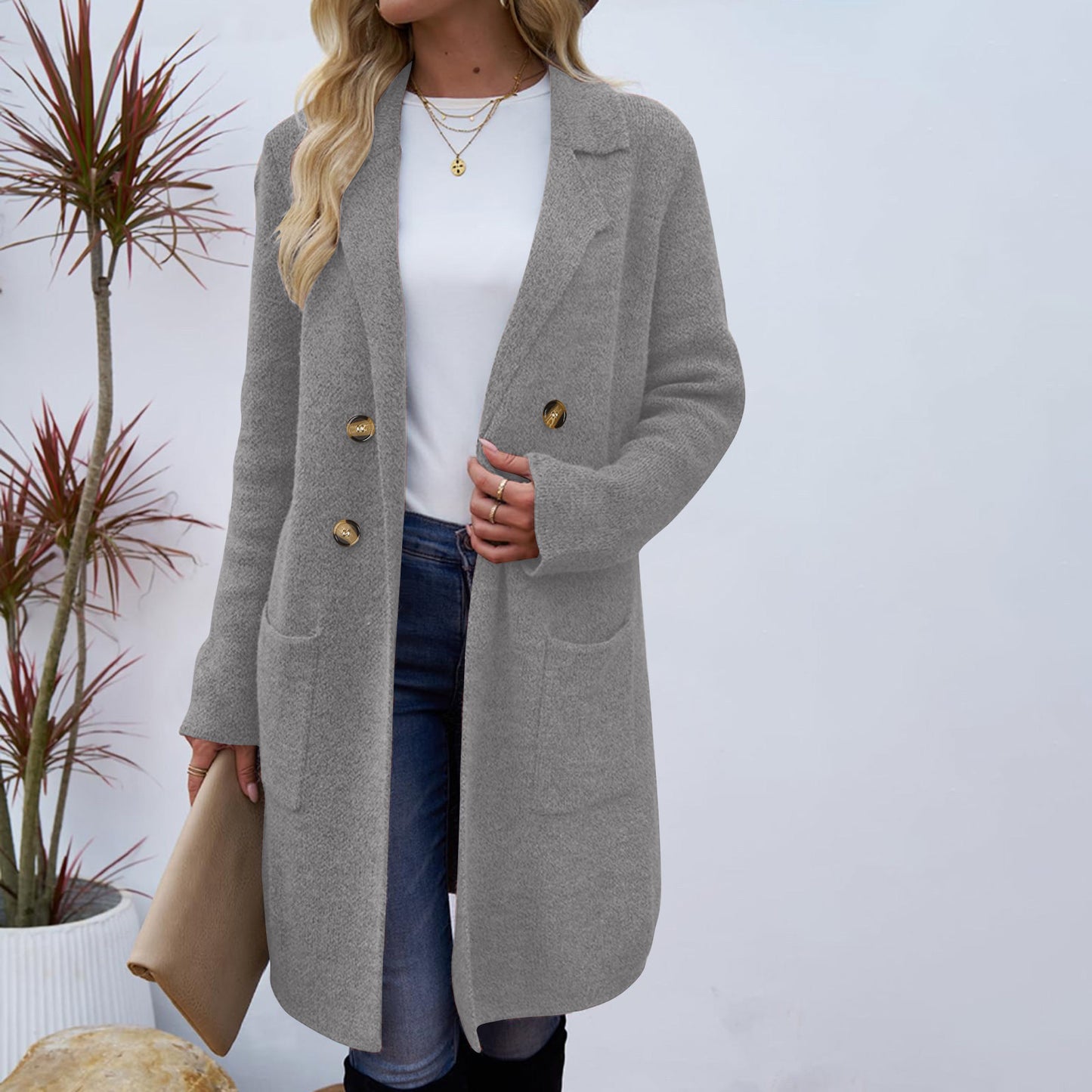 Manteau Femme Style Doux et Frais en Polyester Uni à Manches Longues - Tailles M à XL - Couleurs Multiples