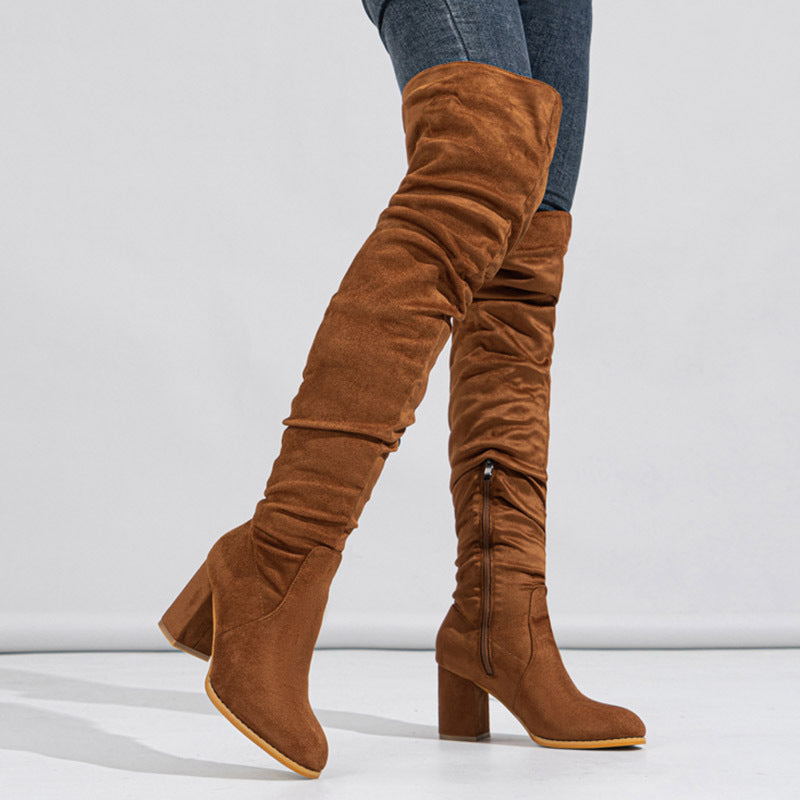 Cuissardes Femme Talons Hauts – Bottes Longues Élastiques en Suédine (Tailles 35–42)