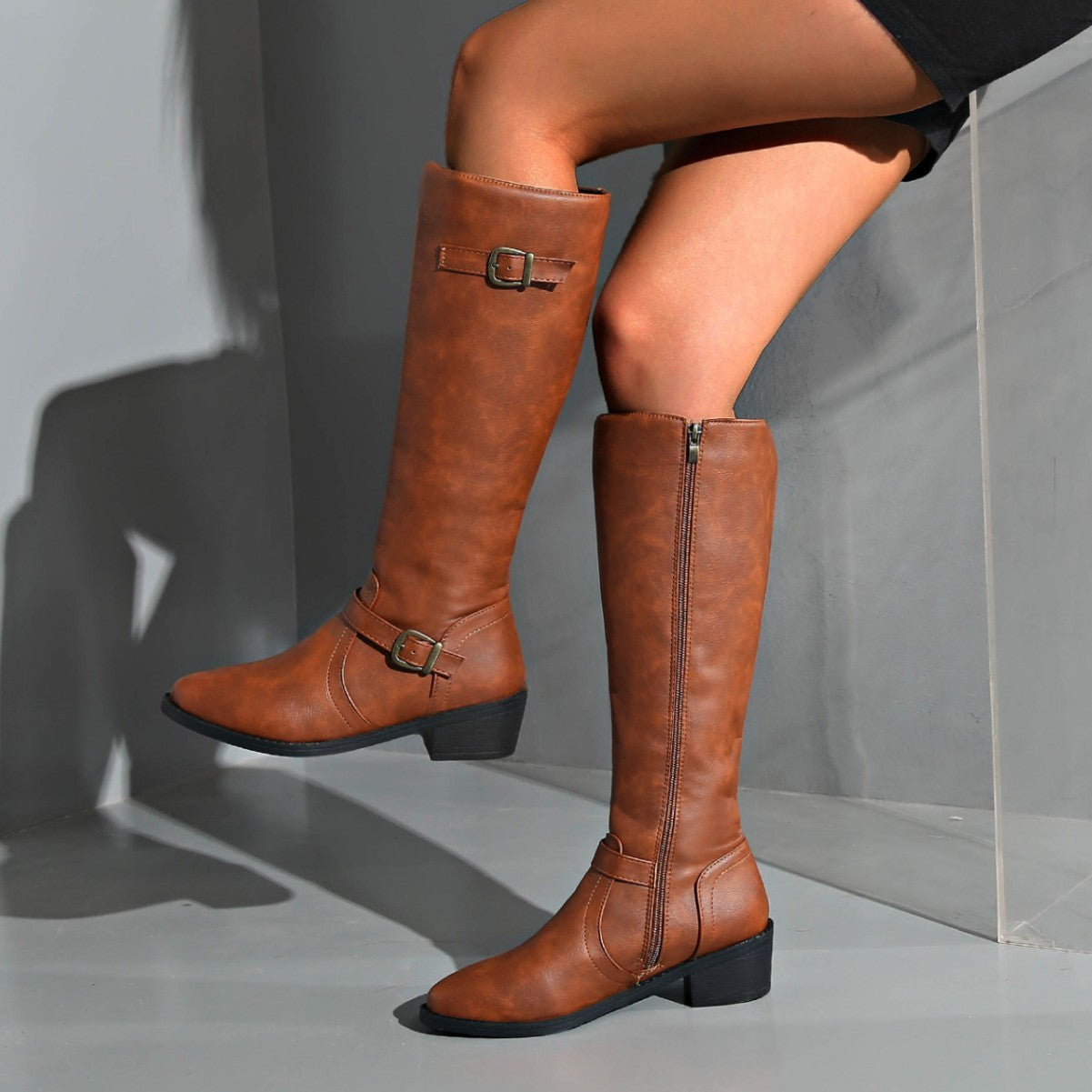 Bottes Frye Femme avec Boucle Décorative – Style Européen & Américain – Jaune, Noir & Bordeaux