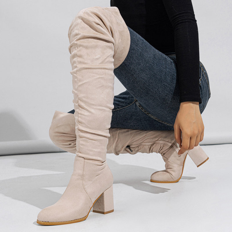 Cuissardes Femme Talons Hauts – Bottes Longues Élastiques en Suédine (Tailles 35–42)