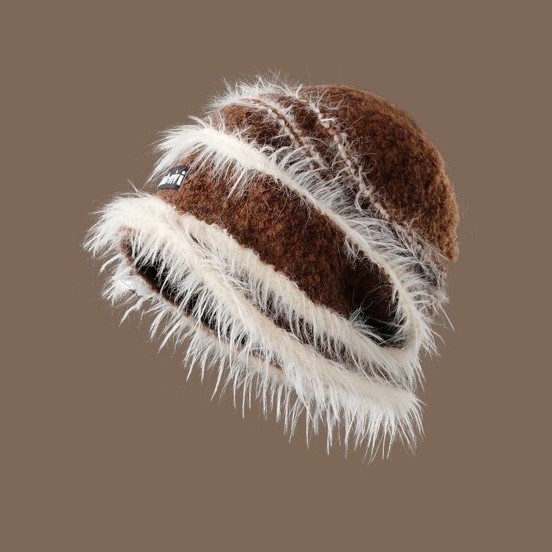 Bonnet Chaud Hiver Coréen – Tricoté Rayé Multicolore en Coton Doux
