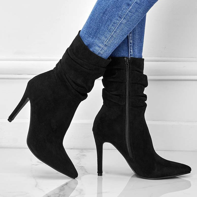 Bottes Femme en Daim – Talons Aiguilles Pointus, Style Chic Européen & Américain