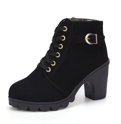 Bottines Femme Imprimé Léopard – Suède, Talon Carré, Lacets & Fermeture, Automne Hiver