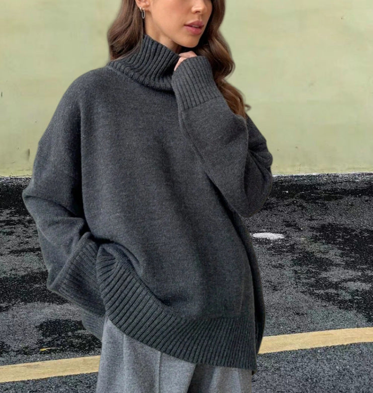 Pull Col Roulé Femme – Hiver, Tricot Thermique, Coupe Large, Manches Longues
