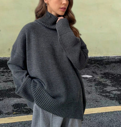 Pull Col Roulé Femme – Hiver, Tricot Thermique, Coupe Large, Manches Longues