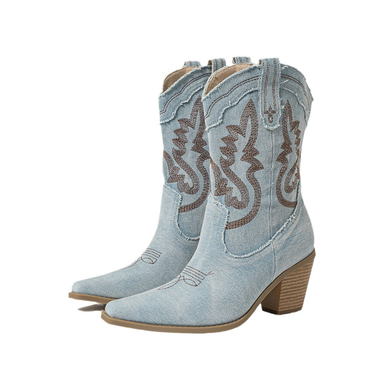 Bottes Femme à Talon Épais – Style Élégant & Confortable – Bleu & Bleu Clair