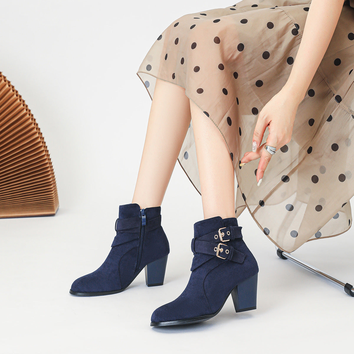 Bottes Femme À Cheville – Talon Haut 6–8CM, Suède Confortable, Couleurs Variées