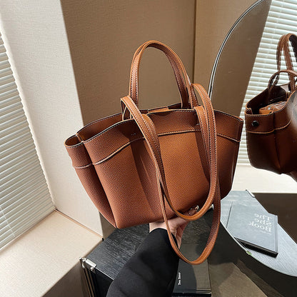 Large Capacity PU Tote Bag – Women’s Shoulder Handbag with Double Straps